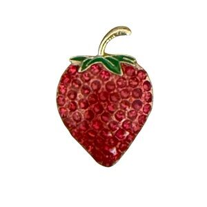 Red Strawberry Brooch in Gold Tone